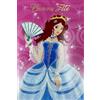 Afie 37-055-1 Biglietto di auguri di buona festa principessa regina castano abito blu corona ventaglio per ragazza illustrazione giovanile con busta, formato 12 x 17,5 cm festa un nome Santa Caterina 25