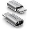 deleyCON 2 Pezzi Adattatore USB-C in Alluminio - Presa Micro USB a Spina C - per la Ricarica e la Sincronizzazione per Apple Samsung Google Huawei Xiaomi Telefono Cellulare Smartphone - Argento