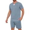 Jahetuul Pigiama Uomo Estivo Corto Completo Estivo Uomo Cotone Leggero 2 Pezzi Pigiami con Bottoni Collo Tondo Manica Corta T-Shirt e Pantaloncini