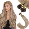 Ugeat Extension Cheratina Capelli Veri 50 cm 50ciocche 50grammi Utip Human Hair Extension Castano Scuro Castano Medio Umani Naturale Remy Lisci #9A/60/9A