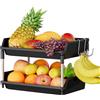 Lifewit Porta Frutta a Piani, Portafrutta da Tavolo con Due Ganci Staccabili, Portafrutta a Ripiani Cucina con Supporto in Metallo, Carrello porta Verdura, 28cm(H), Nero, 2 Livelli