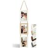NEOWS Set Cornici Foto Multiple da Parete con Corda - Portafoto Multiplo Decorativo con Cornici in Legno - Collage Foto da Appendere al Muro- Cornici 10x15 cm (Bianco e Rovere, 3 Foto Verticale)