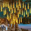 WoskjXas Solari Luci Meteoriche, 30cm 10Tubi 240LEDs Luci di Natale da Esterno, Pioggia Luci Stringa, Luci a Corda Solare Impermeabile con Telecomando per Decorare Casa, Giardino, Recinzione