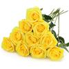 LEUCHTAMOR 10 rose artificiali, 54 cm, finte rose di seta, gambo lungo, realistiche, per fai da te, bouquet da sposa, composizioni, feste e decorazioni per la casa (giallo puro)