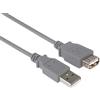 PremiumCord Cavo di Prolunga USB 2.0 0,2m, Cavo Dati High Speed Fino a 480Mbit/s, Cavo di Ricarica, USB 2.0 Tipo a da Femmina A Maschio, 2X Schermato, Colore Grigio, Lunghezza 0,2m