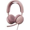 Logitech Zone Wired 2 - Cuffia con microfono con cancellazione del rumore e ANC ibrida adattiva, USB-C con adattatore USB-A - Rosa