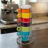 MIJOMA Set di 6 tazze da caffè colorate con supporto cromato, salvaspazio, impilabili, 60 ml, lavabili in lavastoviglie per la casa moderna