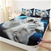 Manfei Set di biancheria da letto per bambini e ragazzi, con lenzuolo con angoli, per letto singolo, motivo lupo bianco, con stampa 3D, per letto matrimoniale, 2 pezzi, motivo animali selvatici, morbido