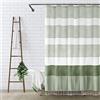 Awellife Tenda da doccia verde salvia per bagno, a righe, con nappe, 183 x 198 cm, stile fattoria, in cotone, lunga