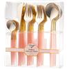 Decor Decorline Decorline - Set di posate in plastica resistente riutilizzabile - 40 pezzi - Include 16 forchette, 8 coltelli, 8 cucchiai e 8 cucchiaini da caffè - Noble - Top: Oro lucido - Manico: Rosa Cipria