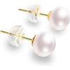 H'Helen Orecchini di Perle naturali, in argento Sterling 925 placcato oro 18 K, perle coltivate naturali tipo bottone bianco 7mm