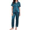 TeJoyce Pigiama Donna Estivo in Seta, Pigiami Due Pezzi in Raso, Camicia a Maniche Corte con Bottoni e Pantaloni, Abbigliamento da Notte Donna Comodo e Leggero per Casa (Nero, XXL)