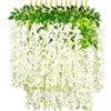 OUKEYI Ghirlanda di fiori artificiali di glicine, 12 m, in seta, da appendere, per interni ed esterni, casa, giardino, Natale, decorazione per feste di nozze (bianco)