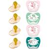 nip LATEX - Ciuccio Family con anello, confezione da 4 pezzi, in gomma naturale, adatto all'allattamento, senza BPA, 0-6 Mo. dalla nascita, in lattice FSC 100%, extra piccolo, extra leggero 0+