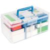 JABNOW Scatola per Medicinali, 2 Strati Organizer Medicinali Trasparente Portatile Porta Medicine da Casa, Contenitore Multifunzione Scatola Porta Farmaci con Maniglia e Scomparto, Un Nota Adesiva