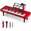 FANTASK Tastiera per bambini a 37 tasti, pianoforte elettronico per bambini con microfono, leggio, gambe rimovibili, pianoforte portatile per bambini dai 3 anni in su, (rosso)