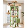 Taoqimiao Tiragraffi per Gatti, 193cm Stabile Tiragraffi per Gatti Adulti xxl con 2 Accogliente Grotte, Amaca, 3 Piattaforma, cestino Sospeso, 7 Pali Graffiatoi MS047T Verde