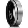 King Will Anello nuziale a fascia in carburo di tungsteno, 6 mm e 8 mm, linea in oro rosa, anello nero e argento spazzolato, bordi piatti/smussati, vestibilità comoda, Carburo di tungsteno, Non pietra