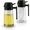 GOURMETmaxx 2 in 1 spruzzatore di olio e dispenser di olio in vetro, set da 2 pezzi | nebbia fine (0,15 g/urto) o getto di olio, 470 ml, lavabile in lavastoviglie, ricaricabile, ideale per friggitrici