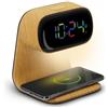 mooov Sveglia Display Multicolore, E-book, con caricatore a induzione 15 W, alimentazione elettrica, effetto legno