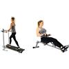 Sunny Health & Fitness SF-RW1205 12 Adjustable Resistance Rowing Machine Rower w/Digital Monitor + Foldable Manual Treadmill, Compact Cardio Fitness, Durable Non-Electric Incline Exercise