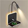 Contraxump Lampada da parete a LED per interni, lampada da lettura a LED da comodino con interruttore, porta USB, vassoio, lampada da parete orientabile a 360°, lampada da lettura da comodino(A)