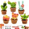 TOATELU Set all'Uncinetto per Principianti - 6 Vasi per Piante di Cactus, Sacchetto e Istruzioni - Set Completo per Lavori Fai Da Te