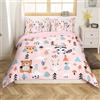 Homemissing Animali Carini Set Biancheria da Letto Gufo Scoiattolo Copripiumino 140x200cm Coniglio Carino Orso Stampato Biancheria da Letto Bambina Ragazzo Microfibra Natura Alberi Zoo Animali