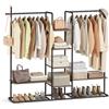 SONGMICS HOME Stand Appendiabiti, Guardaroba Aperto, 6 Ripiani Portaoggetti, 2 Barre, Ganci a Forma di Fiammifero, Armadio Camera da Letto, Noce Naturale e Nero Inchiostro RGR012B01