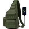 HUNTVP Zaino Monospalla Tattico con USB Ricaricabile Porta Bottiglia Borsa Petto Uomo Borsa a Tracolla Militare per Sport Viaggio Ciclismo Campeggio Escursionismo, Nero