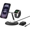 Belkin Supporto di Ricarica Wireless Magnetica 3 in 1 con Qi2 15W, Compatibile con MagSafe, Caricatore rapido per iPhone 17, Air, Pixelsnap, AirPods, Apple Watch e altri (alimentatore incluso) - Nero