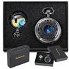 Tiong Orologio da tasca vintage con design cavo, orologio da tasca classico al quarzo con numeri romani, con catena, per uomini e donne, compleanno, laurea, Set 01-nero, Retrò