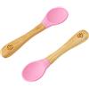 bamboo bamboo ® Cucchiai Baby Svezzamento Set 2 | Bamboo con Morbido Silicone | Manici Ergonomici Facili | Senza BPA (Set 2, Rosa)