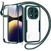 Jrkvniv Cover per Xiaomi Redmi Note 14 PRO/Poco X7 5G con Cordino,360 Gradi Trasparente Custodiacon con Protezione Schermo Integrata,Bumper Rugged Custodia con Regolabile Tracolla Corda Collana-Verde