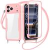 FERLAN Cover per iPhone 17 Pro Max con Cordino, 360 Gradi Antiurto Custodia con Protezione Schermo Integrata Trasparente Rugged TPU Bumper Doppia Protettiva Cover per iPhone 17 Pro Max -Rosa