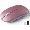 Wowssyo Mouse senza fili, 2,4 GHz, USB wireless, Bluetooth, 1600 DPI, tracciamento ottico, ricaricabile a LED, doppia modalità per laptop, PC, iOS, Android, iPad, Windows, rosa