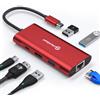 UtechSmart Hub USB C, UtechSmart 6 in 1 adattatore da USB C a HDMI con ricarica 1000M Ethernet 100W, adattatore a 3 porte USB 3.0 compatibile con MacBook Pro, Chromebook e dispositivi USB C (rosso)