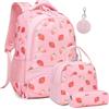 Kimwadalh Glitterato Zaini Scolastici Elementari Bambina Zaino Fragola Scuola Elementare Ragazza 3 in 1 Set di Zainetto Ragazza con Borsa Pranzo, Astuccio
