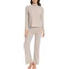 Nutria Set Pigiama da Donna a Righe in Micropile a Maniche Lunghe con Collo Alto, Morbida Loungewear per Donne, Biancheria da Notte Elasticizzata per Autunno e Inverno, Abbigliamento da casa