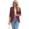 Famulily Cardigan estivo da donna con maniche a 3/4, leggero drappeggiato scialle sciolto camicetta casual cardigan con volant aperto sul davanti, vino, XL