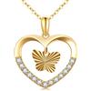 Rikelus Collana da donna in vero oro giallo 375/9 K, con farfalla diamantata a forma di cuore, regalo per compleanno, Natale, 40 + 5 cm, 15 x 17 mm, Oro, Moissanite