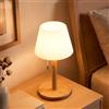 LuminexDesigns Lampada da Tavolo LED Senza Fili Legno - Ricaricabile Lampada da Comodino Scandinavo Bohémien con Interruttore a Corda, Luce Ambientale IP54 per Camera, Soggiorno, Patio e Uso Esterno