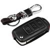 M.JVisun Vera Pelle Custodie per Chiavi Auto Per Volkswagen Beetle Bora Caravelle Eos Golf Jetta Passat Polo Per Scirocco Per Sharan Per Tiguan Per Touran UP Cover con Portachiavi - 3 Pulsante