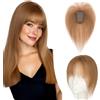Elailite Hair Topper Donna Capelli Veri Clip 20g 25cm con Frangia Protesi Toupee Posticci Toupet Silk Lace 8x11cm #6 Marrone Chiaro