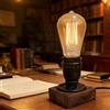 XIHOME Lampada da scrivania industriale Steampunk stile vintage E27 Edison, ferro, lampade retrò con base in legno minimalista per comodino, caffetteria, bar, pub