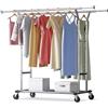 HOKEEPER Appendiabiti doppio resistente, regolabile, pieghevole, con ruote, capacità di carico di 180 kg, per abbigliamento commerciale, finitura cromata
