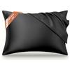 FOTIKOO Federa Seta Cuscino (50x75 cm | 1PC), 16 mamme, 100% seta,Con cerniera nascosta, Protezione Capelli e Pelle (Nero)