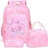 Kimwadalh Zaino Farfalla Perline Bambina Ragazza Set di Zaini Scuola Elementare per Bambino Zainetto Bambine per la Classe 1-3, Viaggio, Escursionismo
