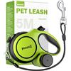 Pecute Guinzaglio per Cani Allungabile 5 metri con Corda Anti-morso da 46 cm, Guinzagli Retrattili con Sacchetti Igienici e Porta Sacchetti|Per Passeggiate/Addestramento/Pioggia, fino a 5-30 kg,Verde