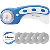 Headley Tools Taglierina rotante da 45 mm con 5 lame rotanti extra, taglierina ergonomica con blocco di sicurezza per tessuti, cucito, trapuntatura, stoffa, carta, pelle, artigianato, tessuto (blu